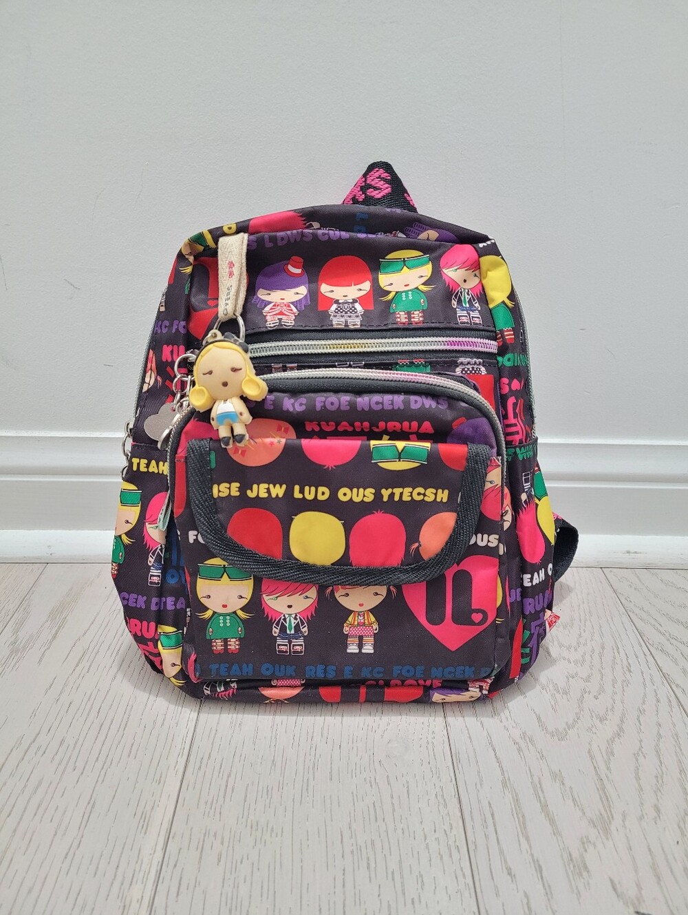 Harajuku Lovers Pink and Black Mini Backpack with Cartoon Print